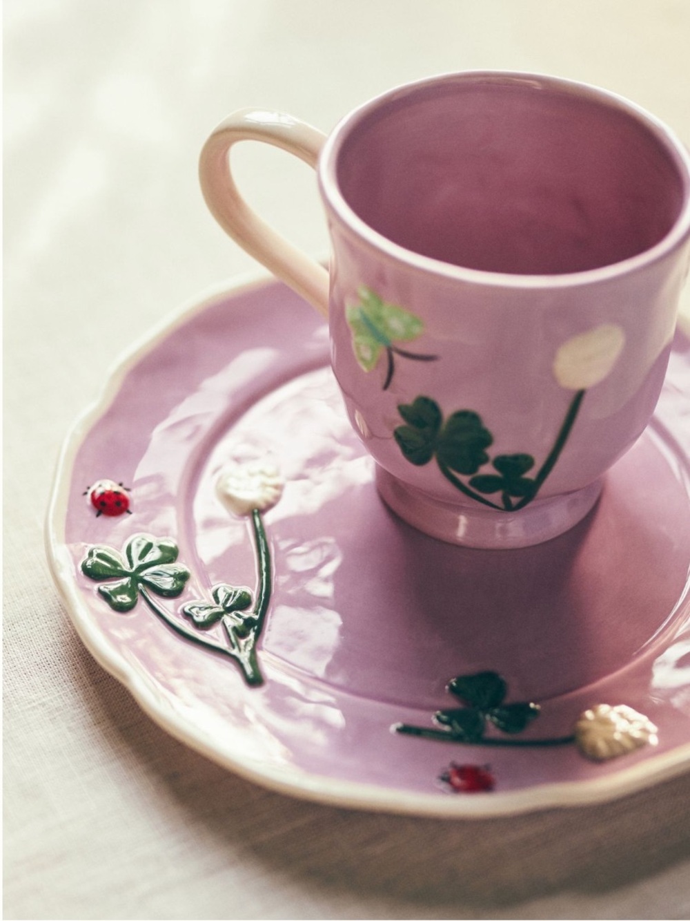 Anthropologie Faye Frazee lilac Green Mug